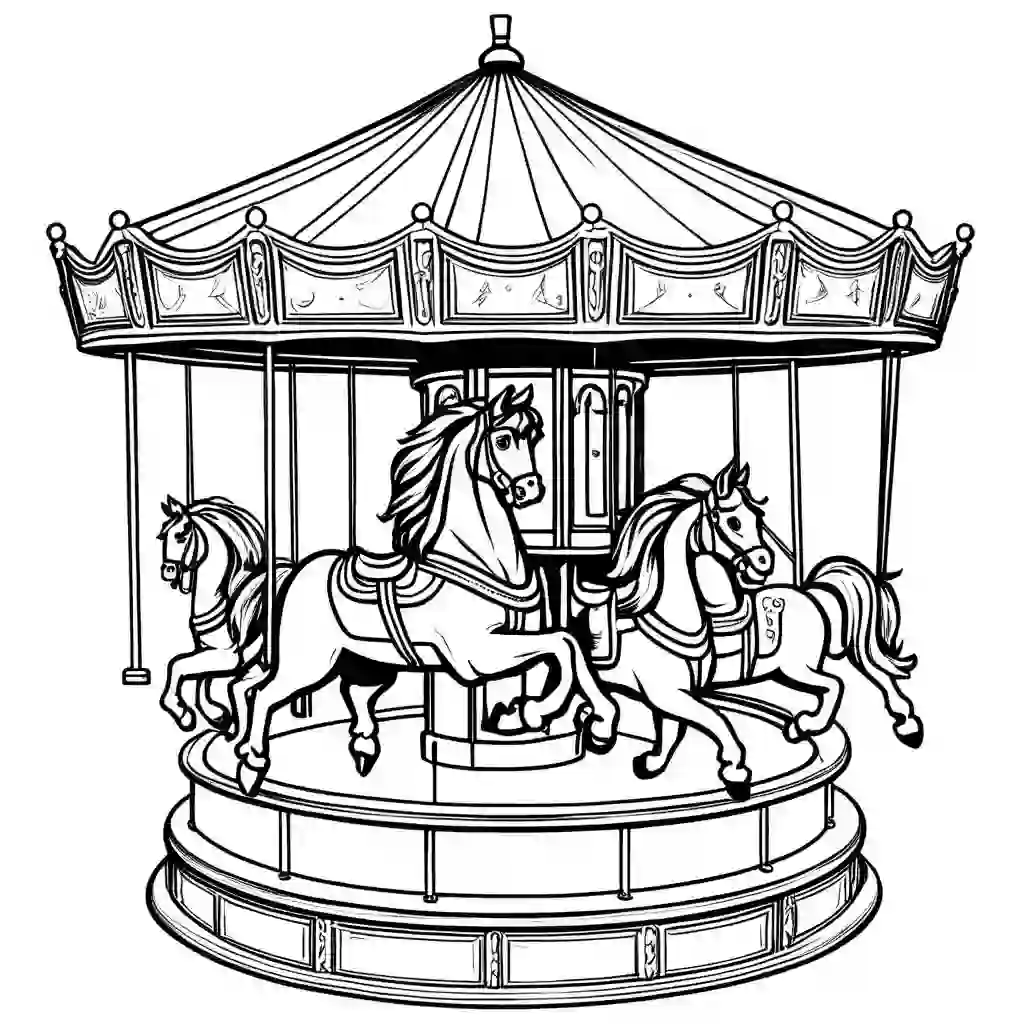 Merry-Go-Round Printable Coloring Book Pages for Kids