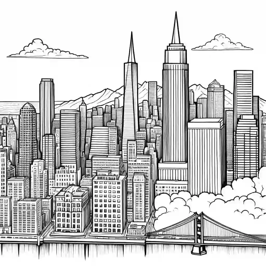 San Francisco Skyline Printable Coloring Book Pages for Kids