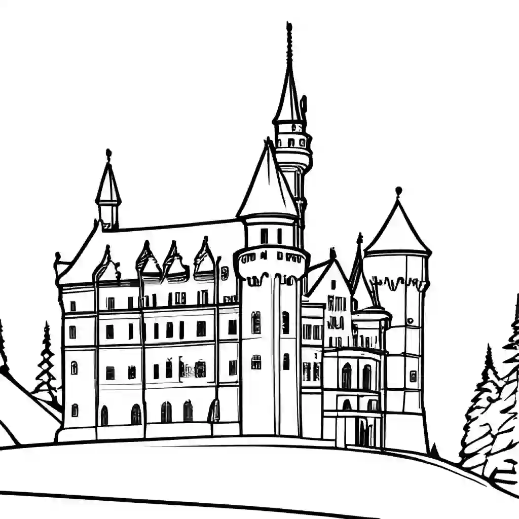 Neuschwanstein Castle Printable Coloring Book Pages for Kids