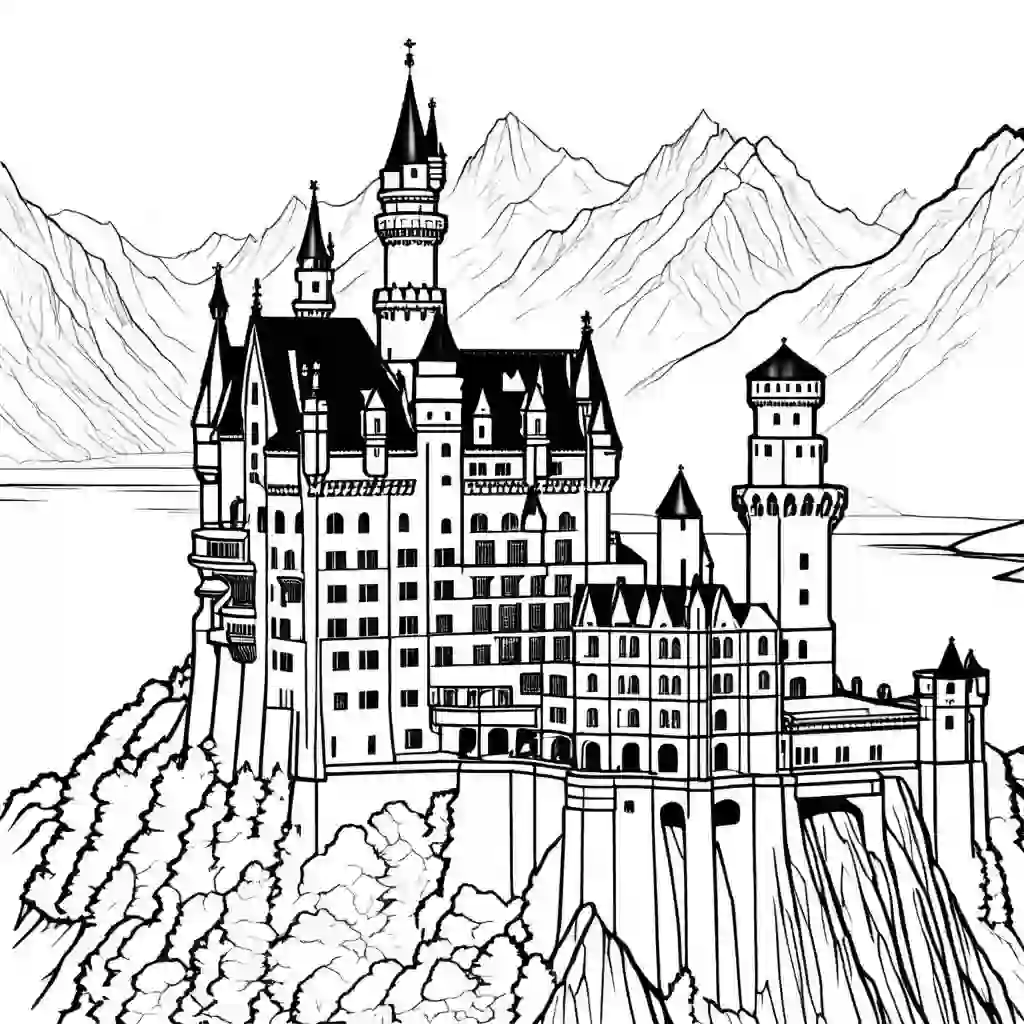 Neuschwanstein Castle Printable Coloring Book Pages for Kids