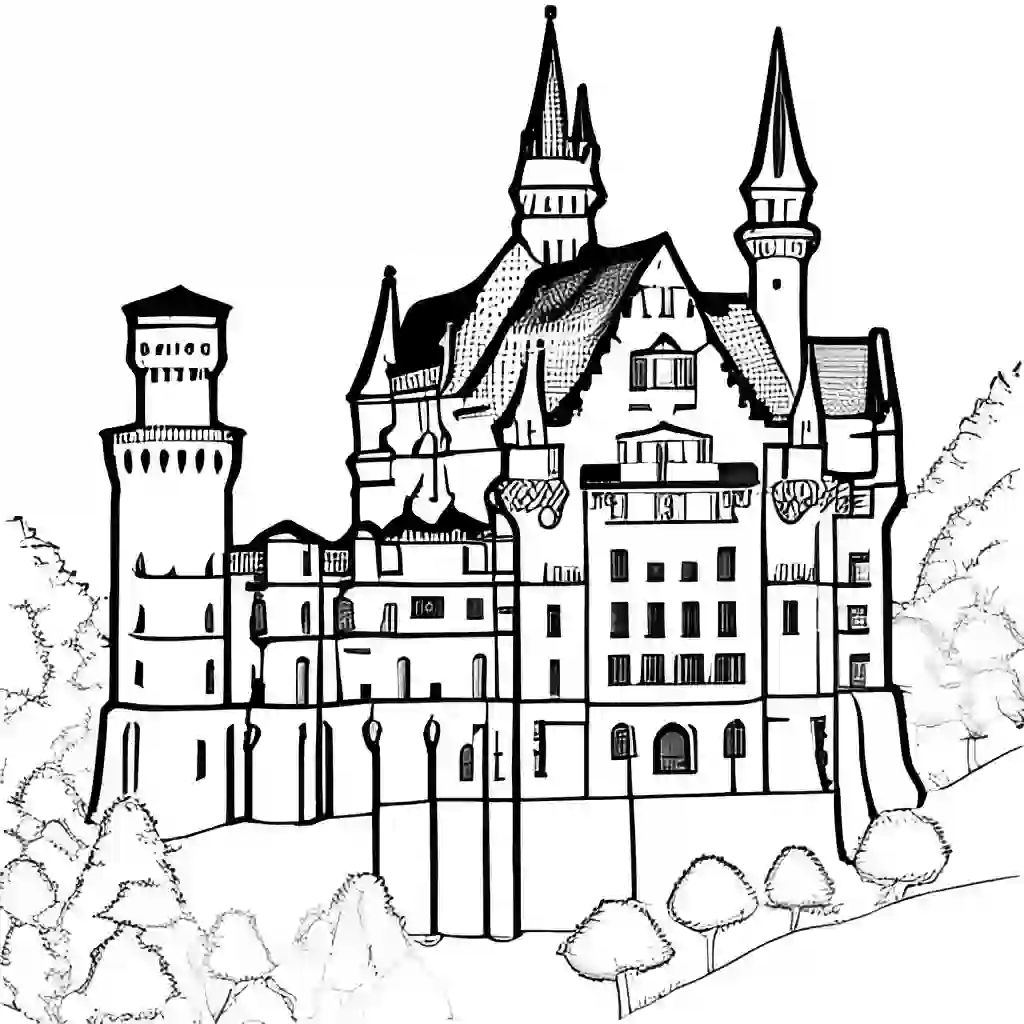 Neuschwanstein Castle Printable Coloring Book Pages for Kids