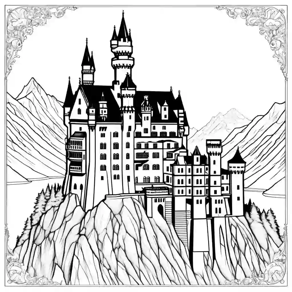 Neuschwanstein Castle Printable Coloring Book Pages for Kids
