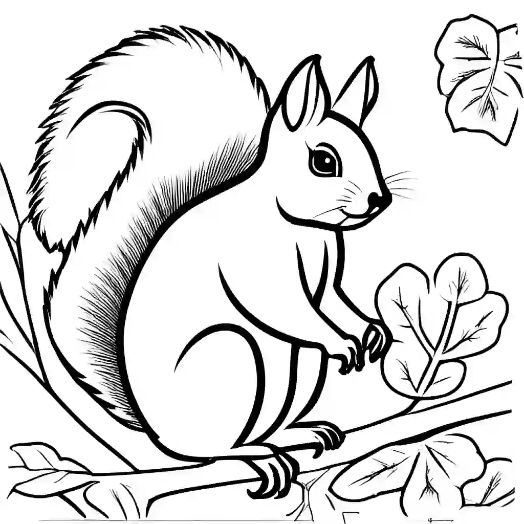 Squirrels in Trees Printable Coloring Book Pages for Kids