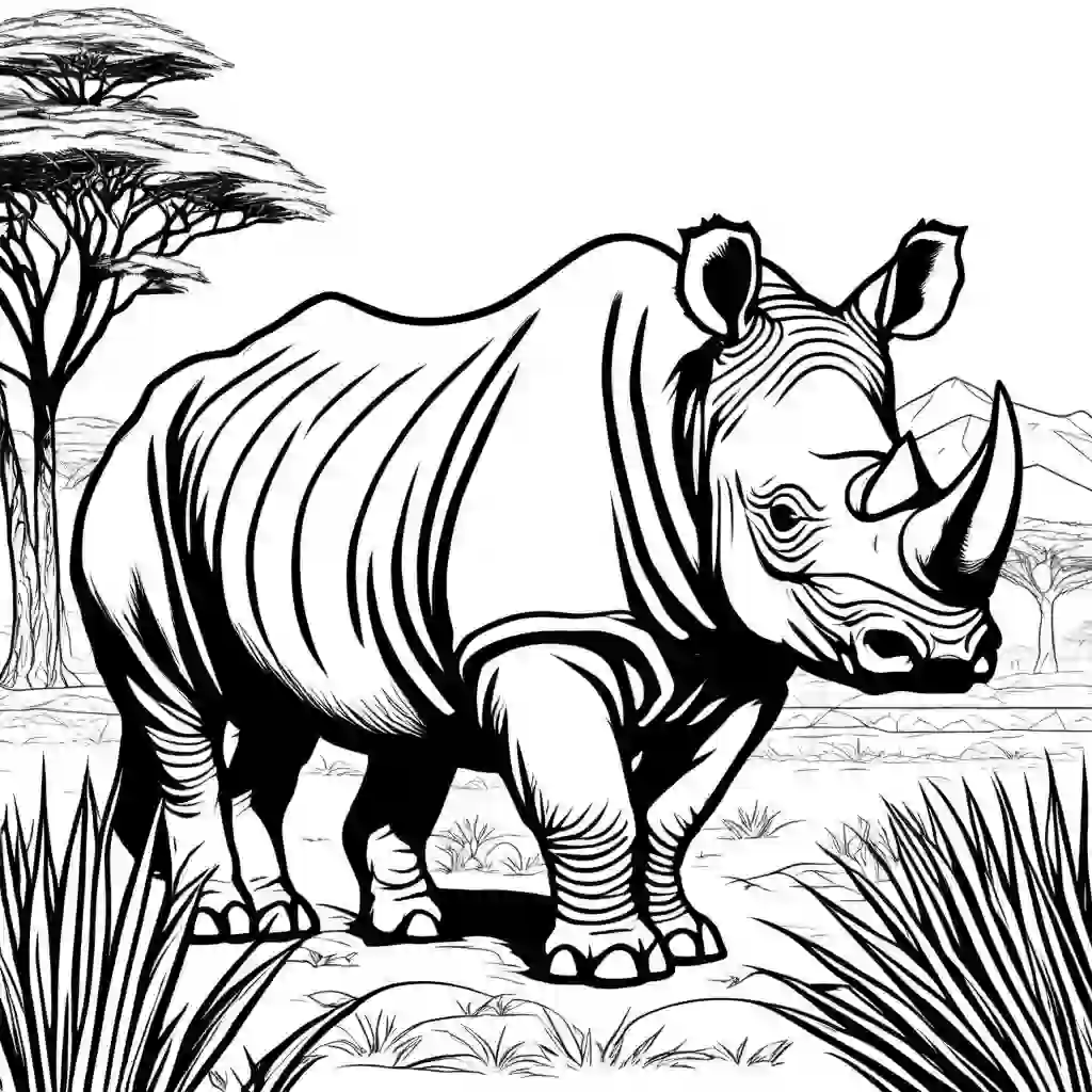 African Rhinoceros Printable Coloring Book Pages for Kids