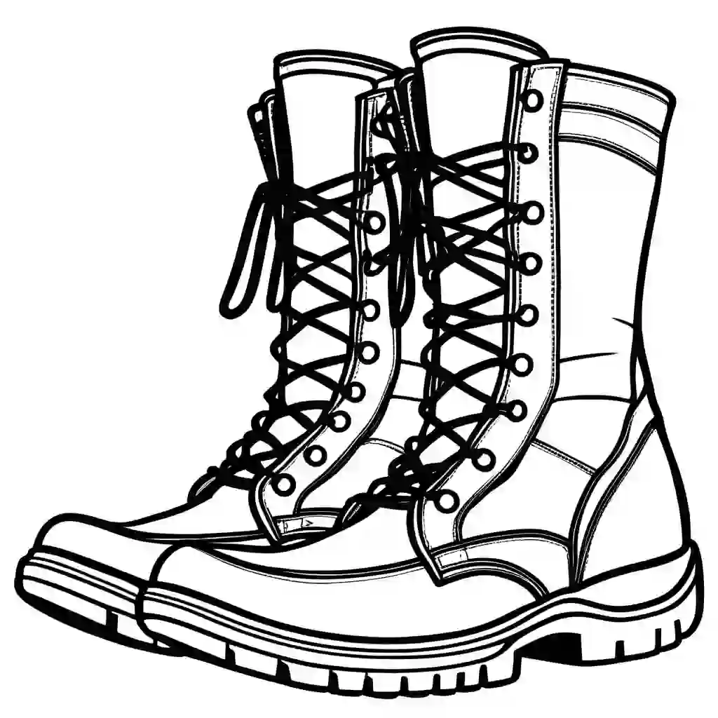 Military Boots Printable Coloring Book Pages for Kids