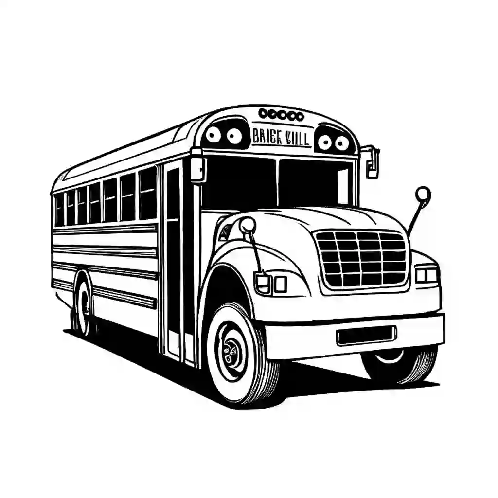 School Buses Printable Coloring Book Pages for Kids