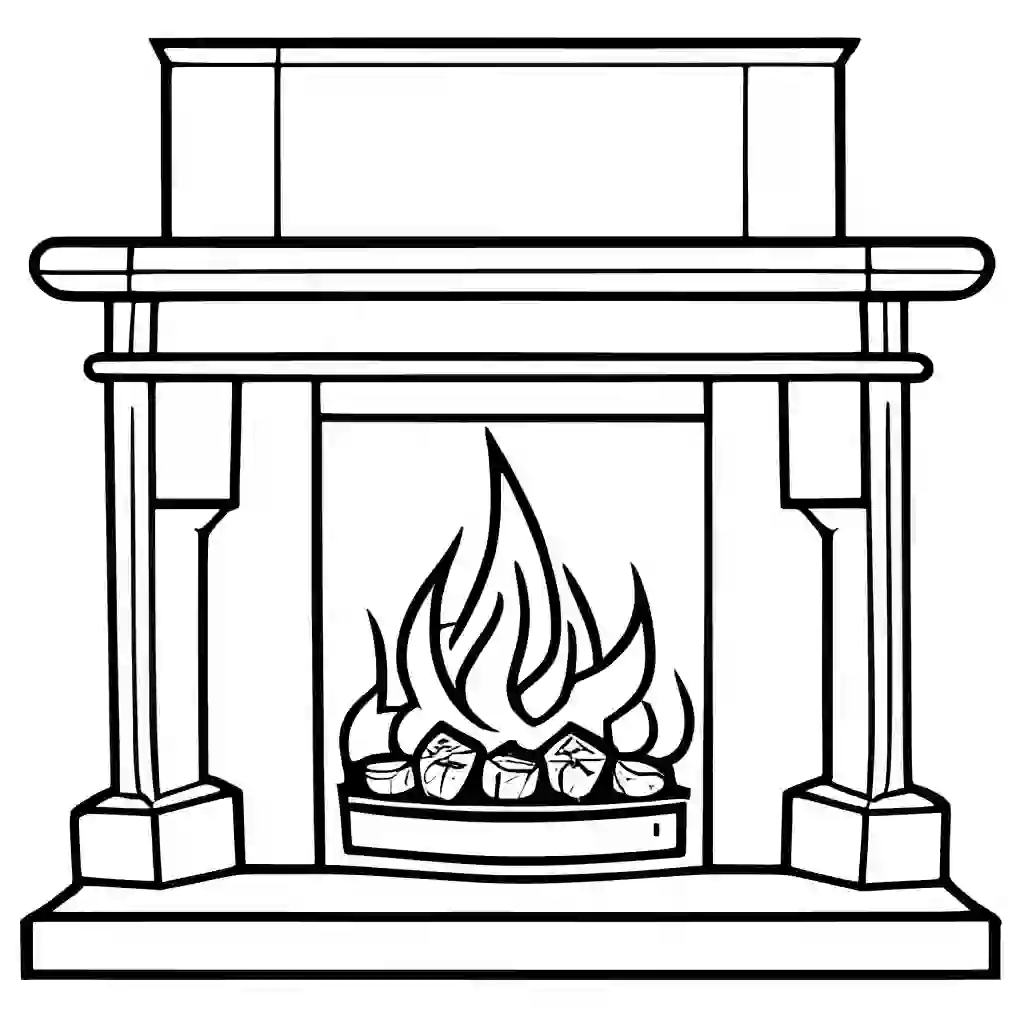 Winter Fireplace Printable Coloring Book Pages for Kids
