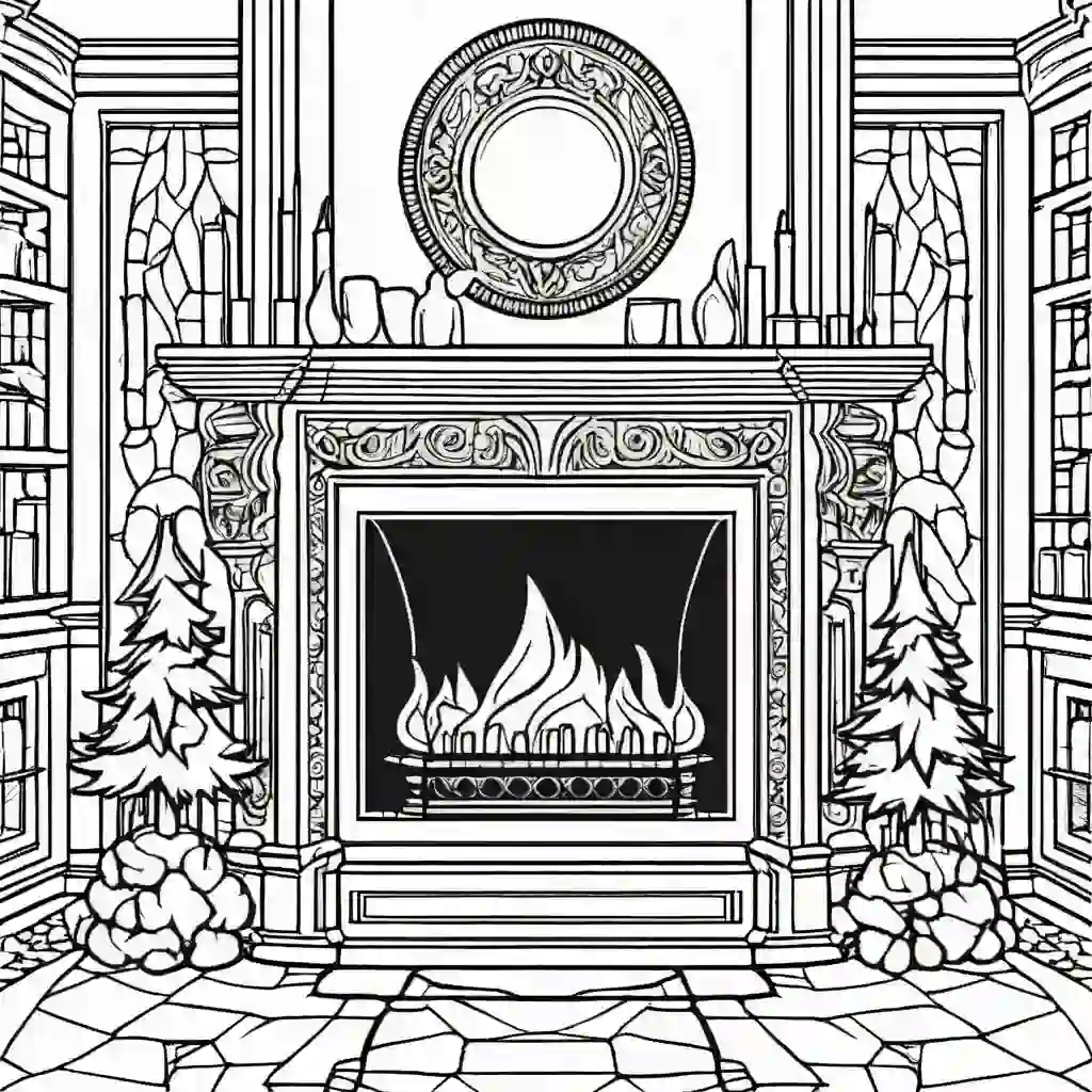 Winter Fireplace Printable Coloring Book Pages for Kids